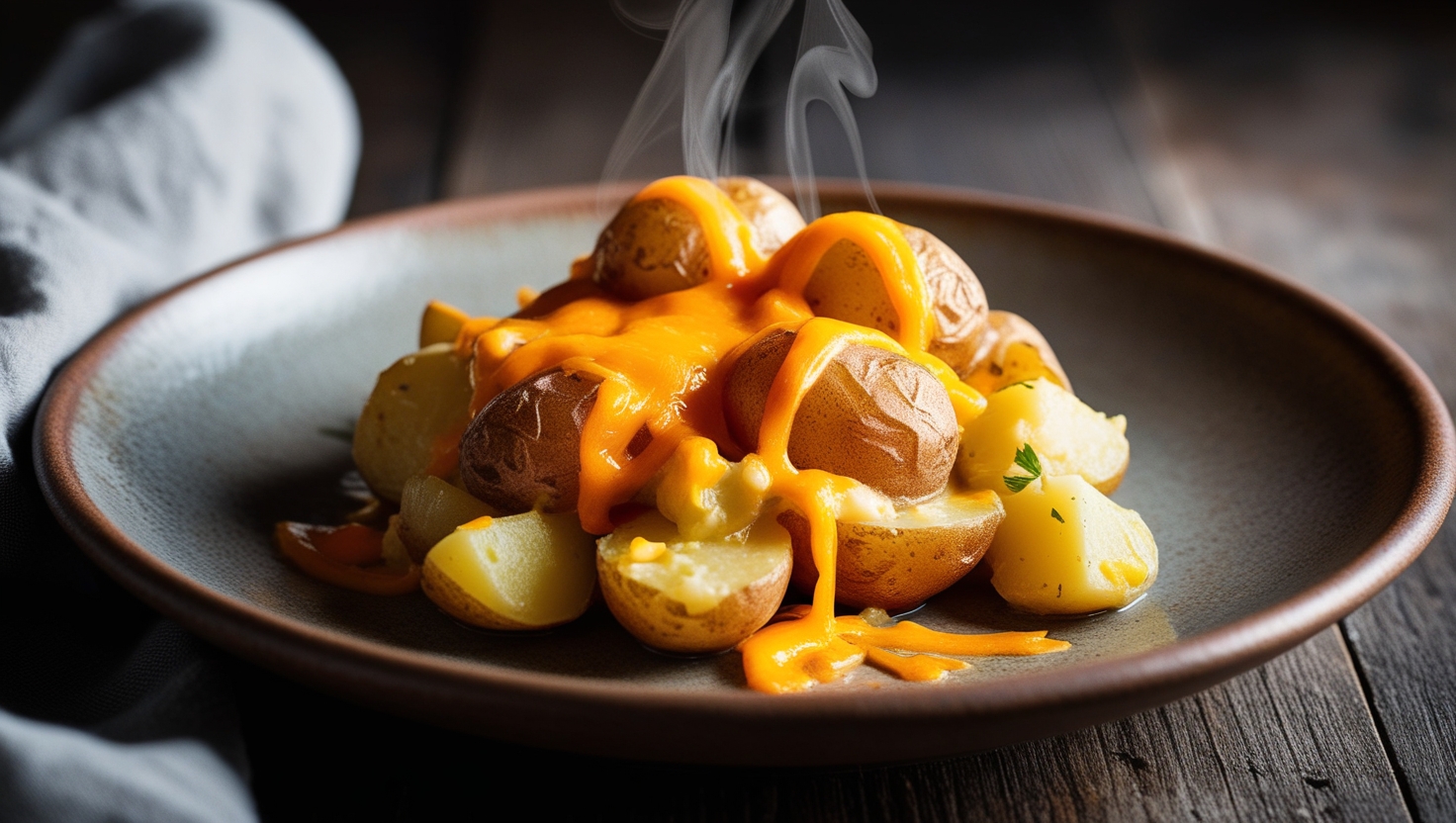 Cheesy Potatoes Recipe topped with chives and melted cheese